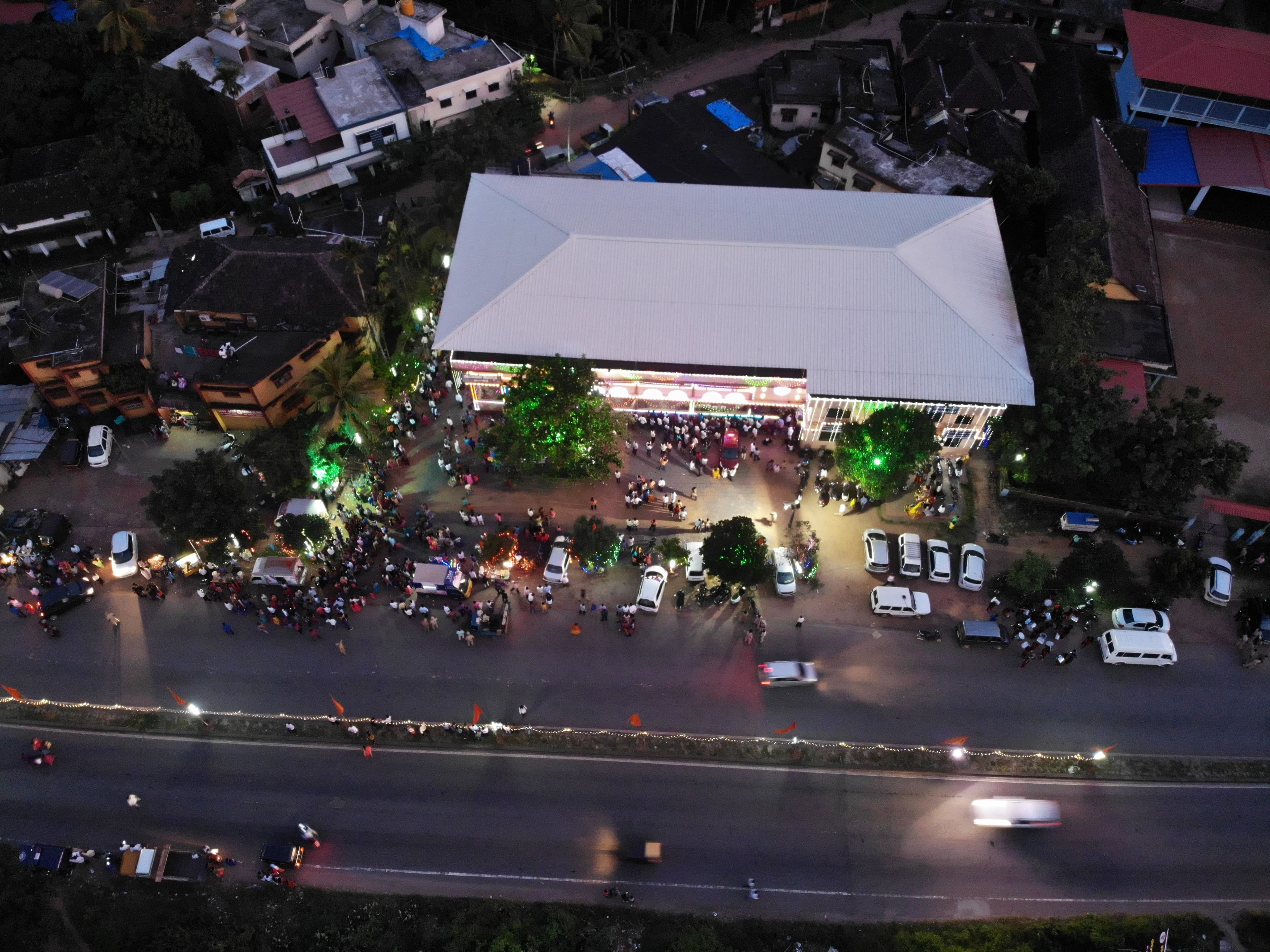 Sevanjali hall during Ganeshotsava (aerial night view)
